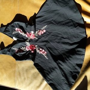 Floral plunge black dress MYSTIC fit and flare